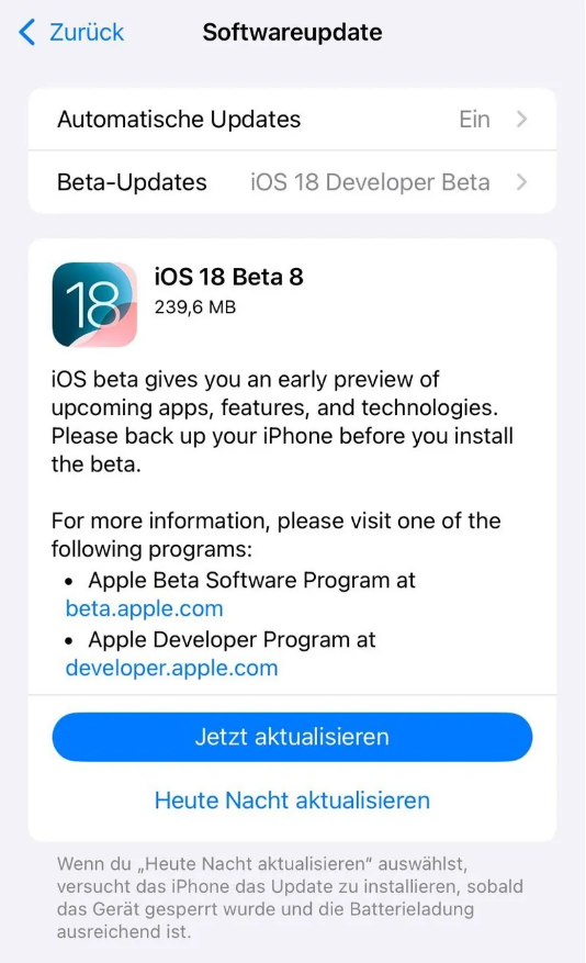 平武苹果手机维修分享苹果 iOS / iPadOS 18 开发者预览版 Beta 8 发布 